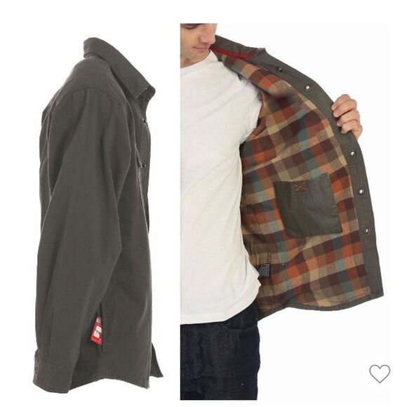 GIOBERTI Olive Green 100% Cotton & Soft Twill Shirt Jacket w/ Flannel Lining-XL - Picture 3 of 12